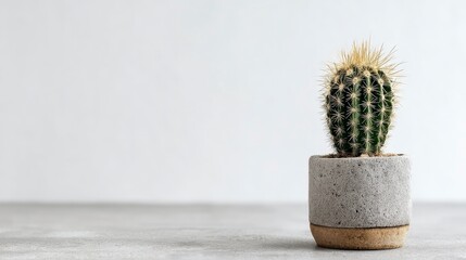Minimalist pure color background design for product photography: studio-shot potted cactus as a product mockup with high resolution and copy space for text integration.