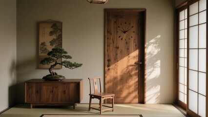Traditional Japanese Interior with Bonsai and Shoji Screen