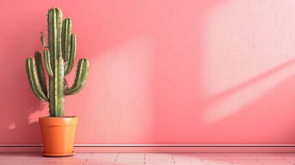 Studio-shot high-resolution product mockup of a potted cactus on a minimalist pure color background, ideal for clean product photography with copy space for branding.