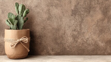 Minimalist pure color background with a studio-shot potted cactus as the highlight, high-resolution product mockup offering copy space for professional product photography needs.