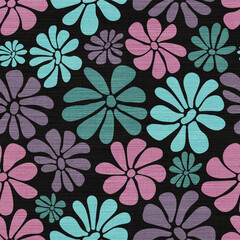 Retro Abstract Floral Blobs in Earth Tones on Linen Texture