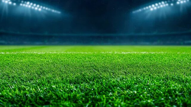 Night Football Stadium: Green Field Under the Lights