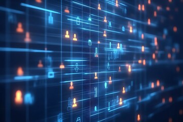 Obraz premium Customer feedback illuminates digital grid with glowing notifications and data streams in a futuristic network visualization from a high viewpoint.