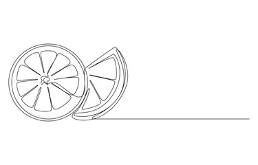 Orange Slices A Single Line Drawing of Citrus Fruit, Minimalist Line Art Illustration of a Lemon Slice, Orange Fruit Slice with Leaf - Minimalist Line Art
