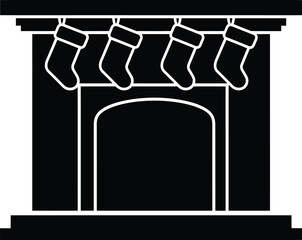 fireplace, Christmas stockings, holiday, cozy, warm, winter, chiaroscuro, silhouette, minimalist, high contrast
