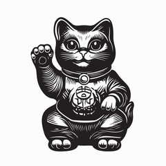 Chinese Lucky Cat Figurine Image vector isolated on white background.