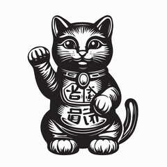 Chinese Lucky Cat Figurine Image vector isolated on white background.
