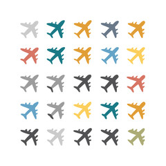 Obraz premium Airplane icon set. Aircraft vector sign. Airport arrival departure symbol. Plane icon set. Airplane icon vector. Flight transport symbol. Travel illustration. Holiday symbol. 