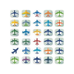 Airplane icon set. Aircraft vector sign. Airport arrival departure symbol. Plane icon set. Airplane icon vector. Flight transport symbol. Travel illustration. Holiday symbol. 

