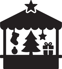Silhouette of a Christmas market stall, perfect for holiday markets, festive shopping, seasonal fairs, and winter vector designs.