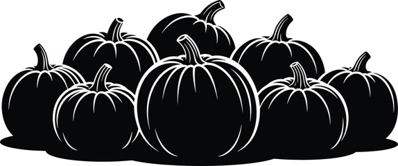 black pumpkins, spooky halloween scene, moody dark atmosphere, high contrast, dramatic lighting, silhouette style, 8K resolution
