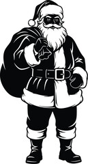 santa claus, christmas, winter, holiday, black and white, vector illustration, silhouette, minimalist, graphic design

