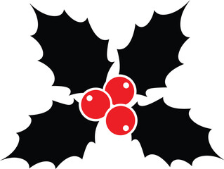 simple christmas holly, minimalist design, black and red, flat vector illustration, digital art
