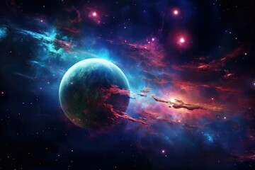 Obraz premium Fictional planet night astronomy universe.