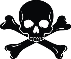 skull, crossbones, danger symbol, black and white, silhouette, high contrast, minimal design
