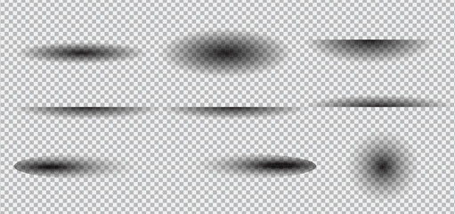 Set of Oval shadows on transparent background, Realistic overlay and transparent shadows vector set,