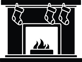 fireplace, Christmas stockings, holiday decor, winter scene, cozy interior, monochrome, elegant minimalist design
