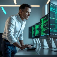 businessman working on computer or cyber expert