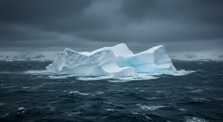 Photo of Iceberg Floating in Dark Ocean Water Under Cloudy Sky