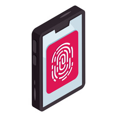 isometric design icon of mobile fingerprint 