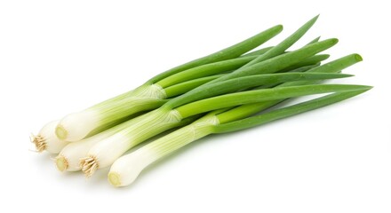 Photo of Fresh Green Onions Isolated on White Background
