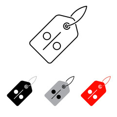 Discount and promo label icon, line icon, colored black, dark white and red, used for sales website