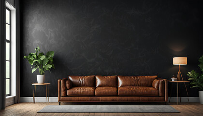 Modern Luxury Lounge – Buttery Tan Chesterfield on Dark Academia Backdrop
