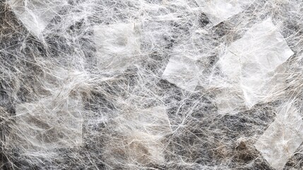 Silvery white crystalline layers of muscovite mica creating an elegant and natural abstract texture on a dark stone background