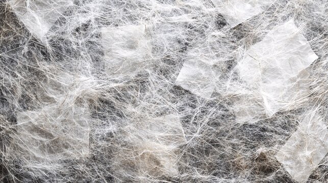 Silvery white crystalline layers of muscovite mica creating an elegant and natural abstract texture on a dark stone background