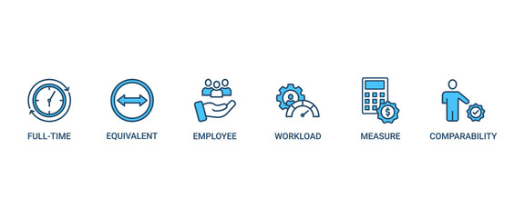 FTE banner web icon set vector illustration concept of full time equivalent with icon of full-time, equivalent, employee, workload, measure and comparability