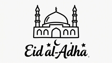 Simple and elegant line art illustration for eid al adha mosque celebration design