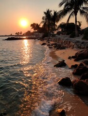 Sunrise Beach Calm Golden Hour