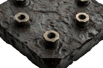 Dark stone block with brass nuts