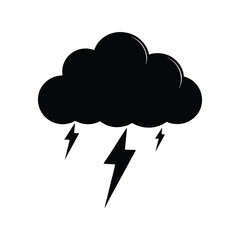 Thunderstorm silhouette black vector illustration. Lightning bolt shape flat graphic icon