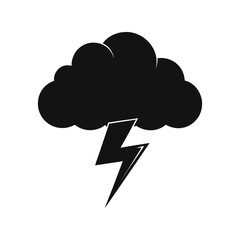 Thunderstorm silhouette black vector illustration. Lightning bolt shape flat graphic icon