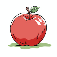 Glossy Red Apple with Leaf Illustration