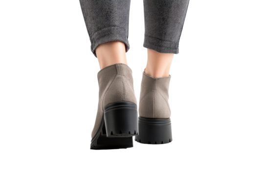 Steps Ahead: A close-up shot showcases stylish footwear and the lower legs of a person in motion, dressed in grey trousers, ready to take the next stride