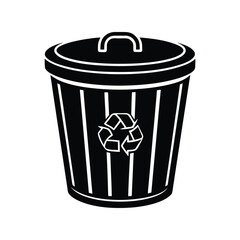 Recycle bin silhouette black vector illustration. Trash can icon symbol design isolated waste container eco-friendly graphic