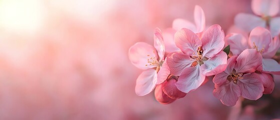 Obraz premium A peaceful orchard, apple blossoms glowing under a dreamy spring sunset