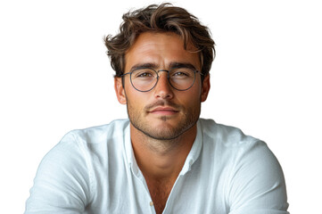 Fototapeta premium Portrait of a thoughtful man in glasses: A close-up portrait showcases a contemplative man wearing glasses, exuding an air of sophistication and intellect.