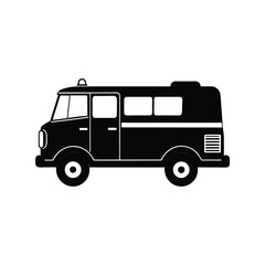 Fire truck silhouette black vector illustration. Emergency rescue vehicle shape design element, isolated transport graphic