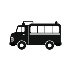 Fire truck silhouette black vector illustration. Emergency rescue vehicle shape design element, isolated transport graphic

