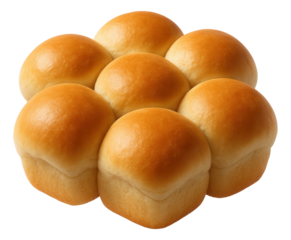 An arrangement of eight soft, golden-brown dinner rolls clustered together in a round shape.