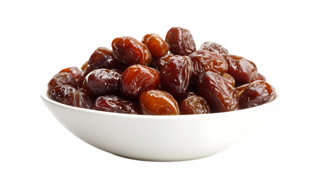 Sweet Dates in Bowl Delicious  Healthy isolated on transparent background
