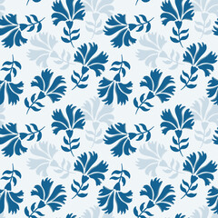 Obraz premium Cornflower Floral Arrangement on Light Background. Blue Vintage Floral Seamless Pattern. Warm Blue Garden Print.