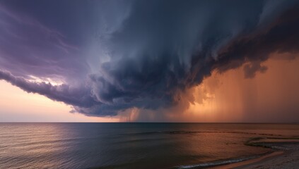 Dramatic sunset storm over the sea