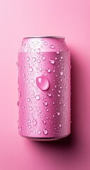 Pink soda can, wet with condensation