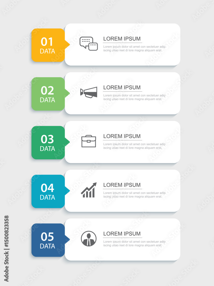 Wall mural 5 data infographics rectangle tab index template. illustration business abstract background.
