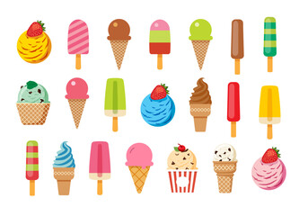 Ice cream set many flavors for summer background.