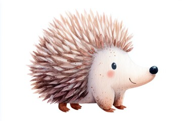 Cute watercolor illustration of smiling echidna doll, isolated
